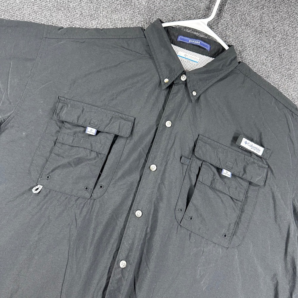 Columbia Fishing Shirt Mens XXL 2XL Black PFG Bahama II Short Sleeve Button Down